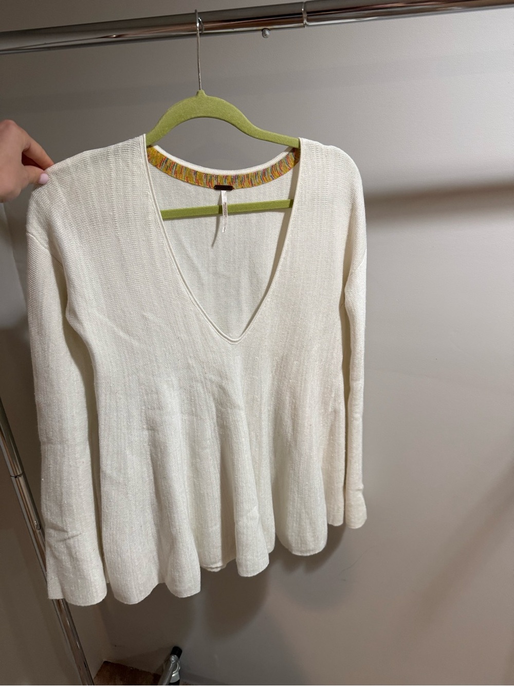 Cream V-Neck Long Sleeve Women's Top